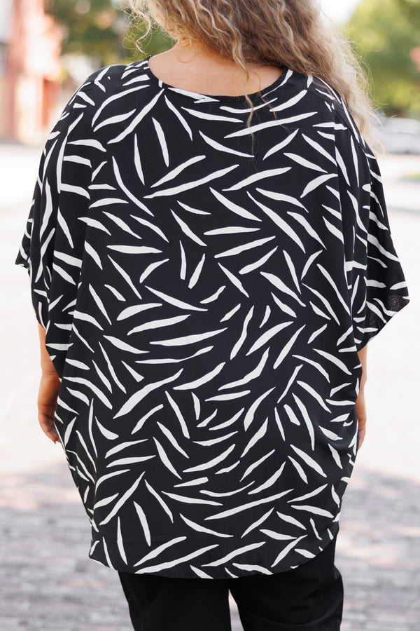 Chic Soul plus size clothing, black and cream patterned blouse