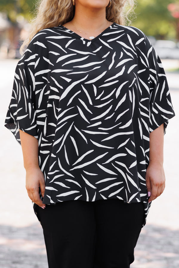 Chic Soul plus size clothing, black and cream patterned blouse