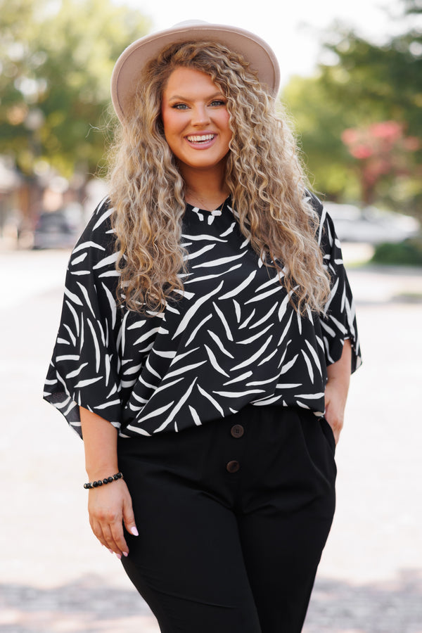 Chic Soul plus size clothing, black and cream patterned blouse