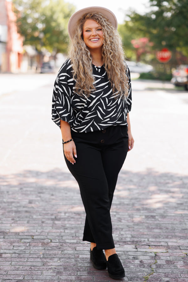 Chic Soul plus size clothing, black and cream patterned blouse