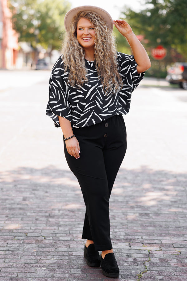 Chic Soul plus size clothing, black and cream patterned blouse