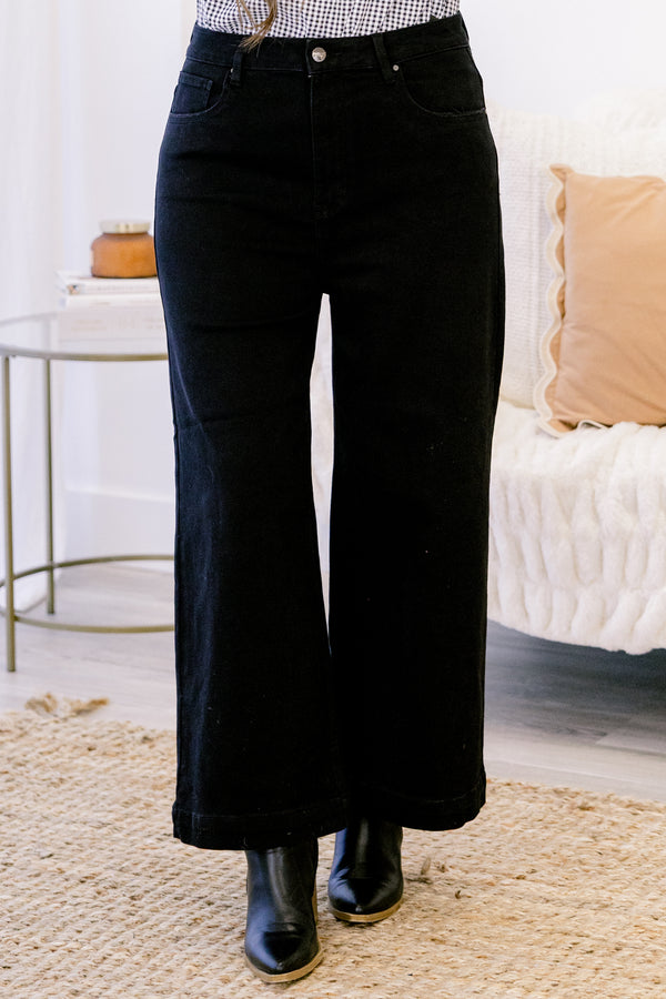 Chic Soul plus size clothing, black high rise straight leg jeans with finished hem