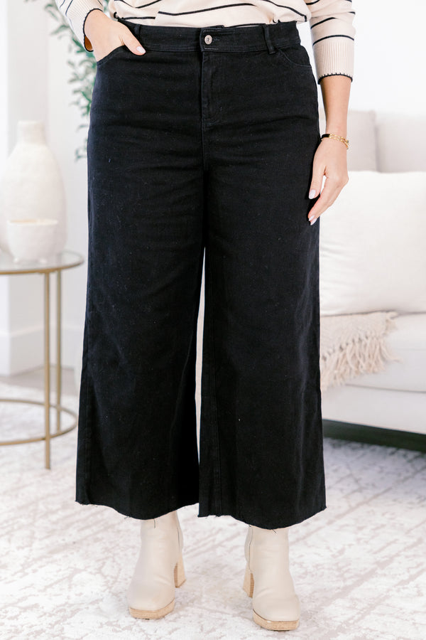 Chic Soul plus size clothing, black slightly cropped flare jeans with two front pockets