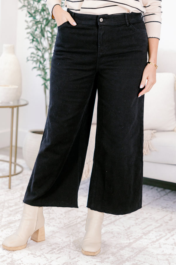Chic Soul plus size clothing, black slightly cropped flare jeans with two front pockets
