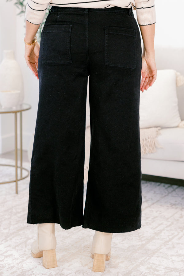Chic Soul plus size clothing, black slightly cropped flare jeans with two front pockets
