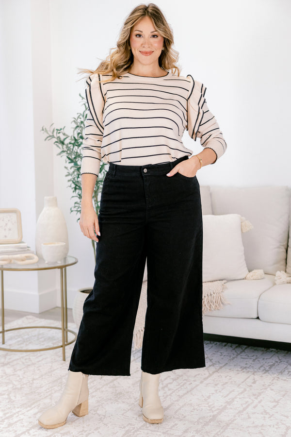 Chic Soul plus size clothing, black slightly cropped flare jeans with two front pockets