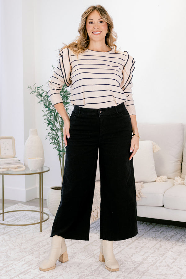 Chic Soul plus size clothing, black slightly cropped flare jeans with two front pockets