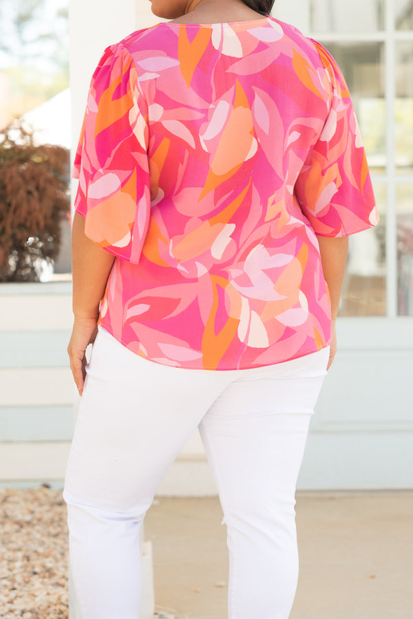 Chic Soul plus size clothing, pink multicolor abstract pattern top