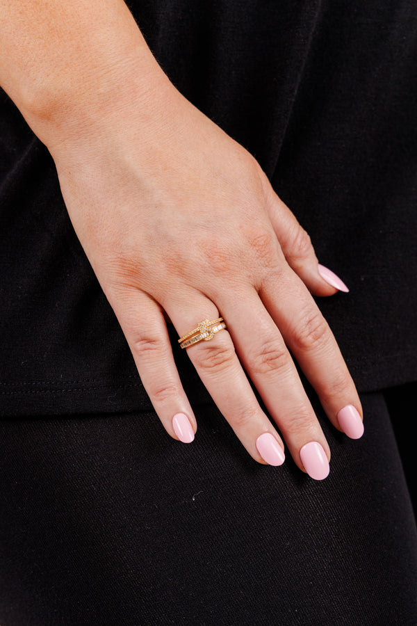 Chic Soul plus size clothing, gold tone double stacked ring covered in crystals