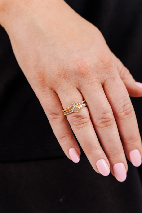 Chic Soul plus size clothing, gold tone double stacked ring covered in crystals