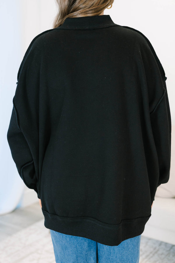 Plus Size black mock neck pullover with white polka dot 