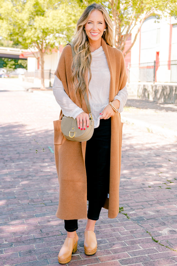 Chic Soul plus size clothing, brown short sleeve cardigan that is below the knee length 
