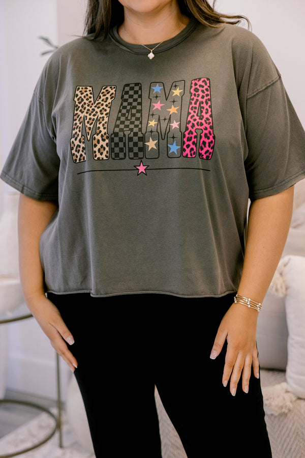 Chic Soul plus size clothing, charcoal grey short sleeve tee with 