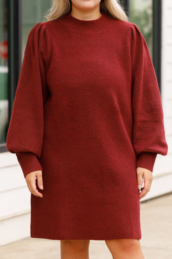Chic Soul plus size clothing, burgundy textured sweater dress with bubble sleeves