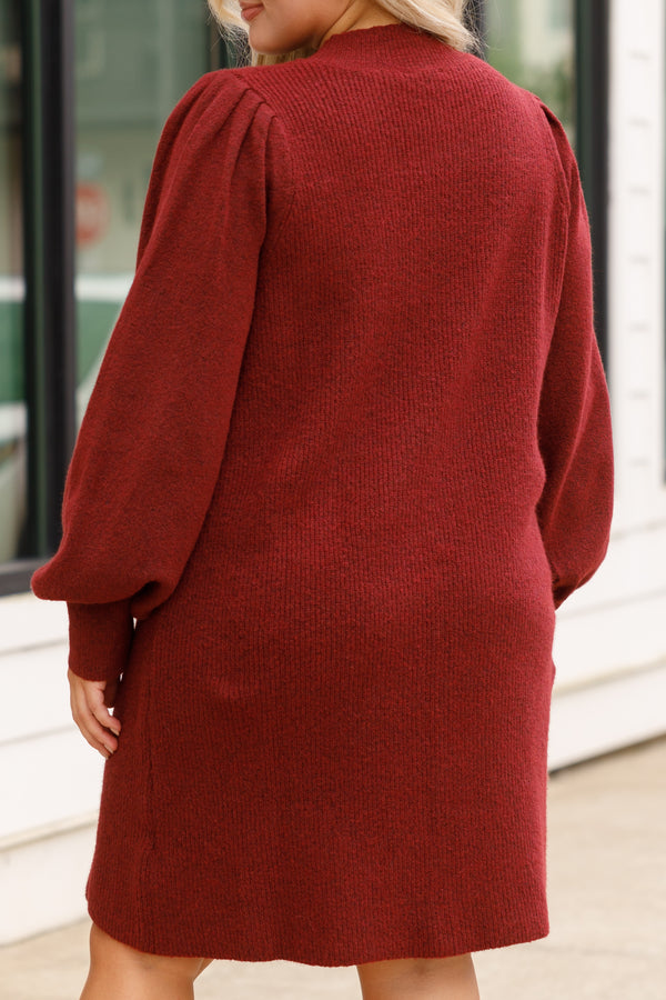 Chic Soul plus size clothing, burgundy textured sweater dress with bubble sleeves
