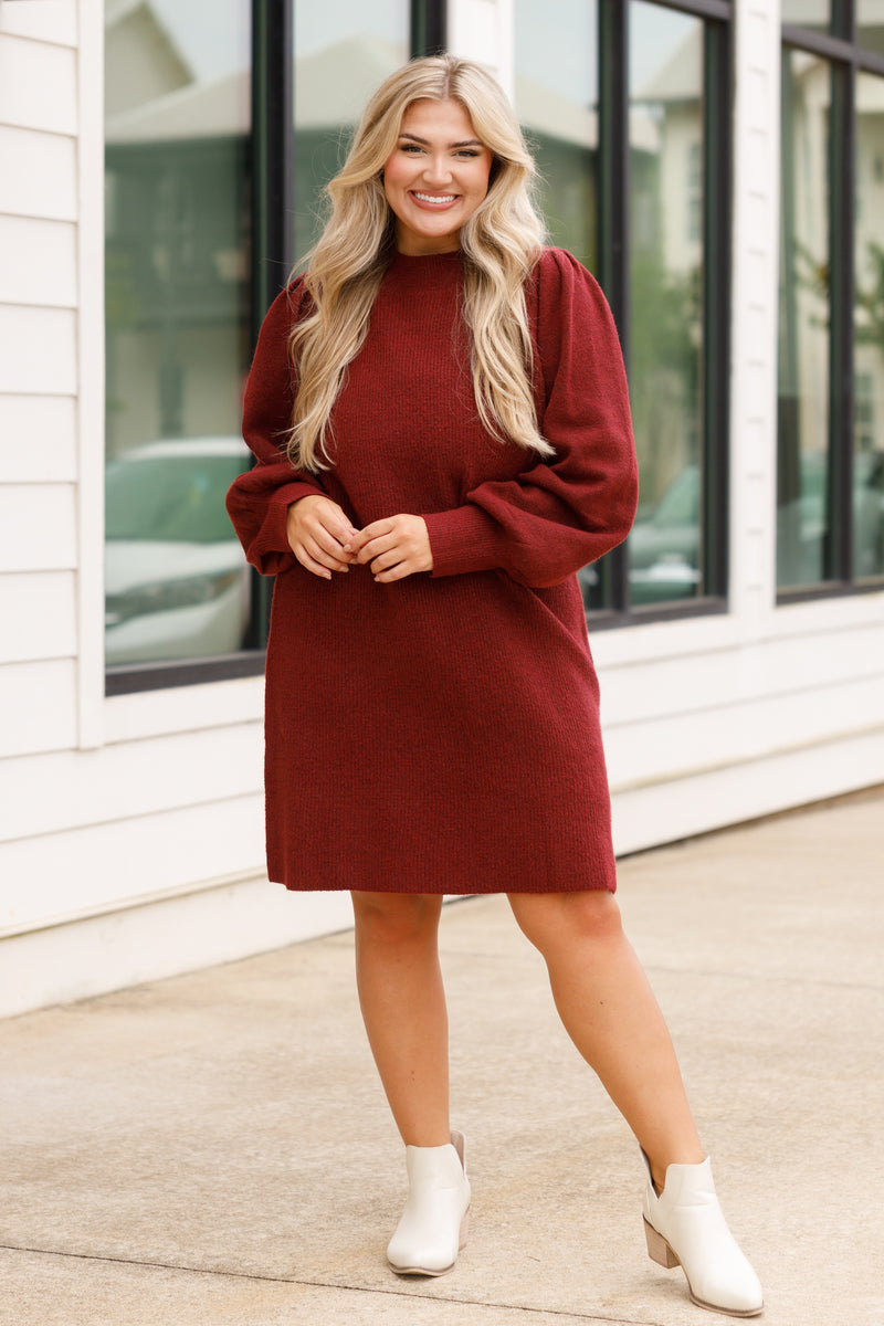 red plus size sweater dress Sweater Knit Midi Dress | Red Plus Size U-Neck Dress