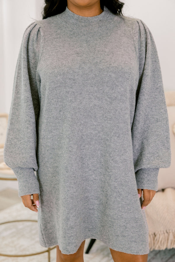 Chic Soul plus size clothing, gray mock neck long sleeve short straight cut sweater dress