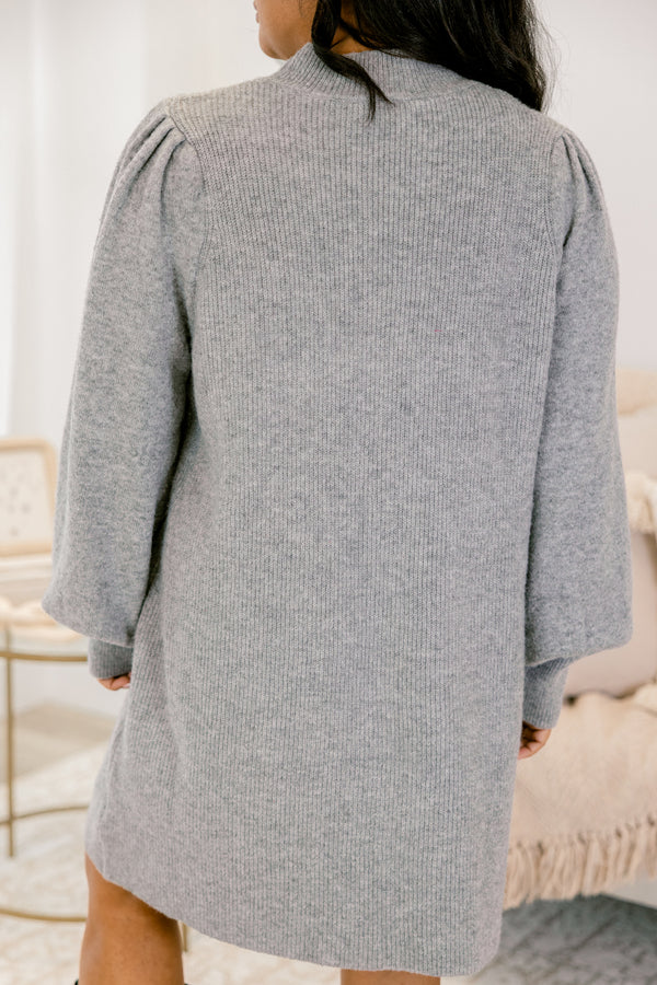 Chic Soul plus size clothing, gray mock neck long sleeve short straight cut sweater dress