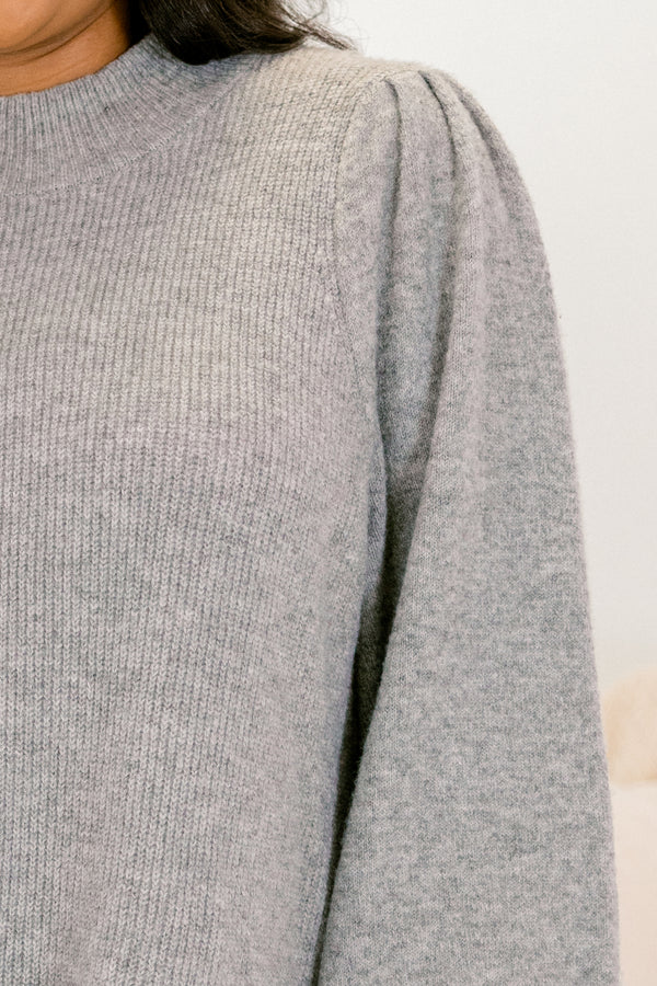 Chic Soul plus size clothing, gray mock neck long sleeve short straight cut sweater dress