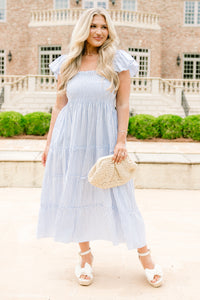 blue soul dress As It Should Be Dress, Stripe – Chic all-products-dresses-jumpsuits-maxi Color:Toast Grey Birthday Party Dresses Featuring playful smocked bell