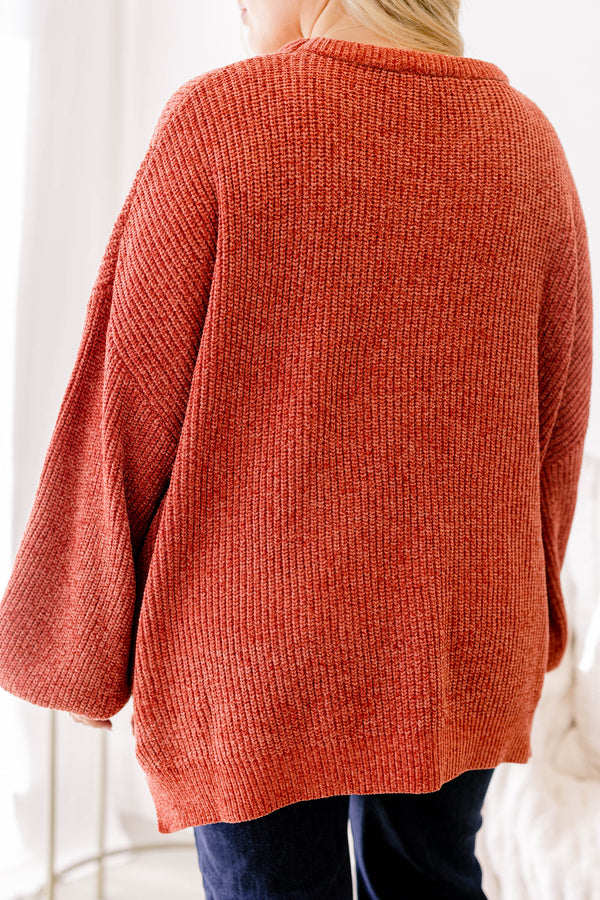 Chic Soul plus size clothing, rust orange long sleeve chunky knit oversized sweater