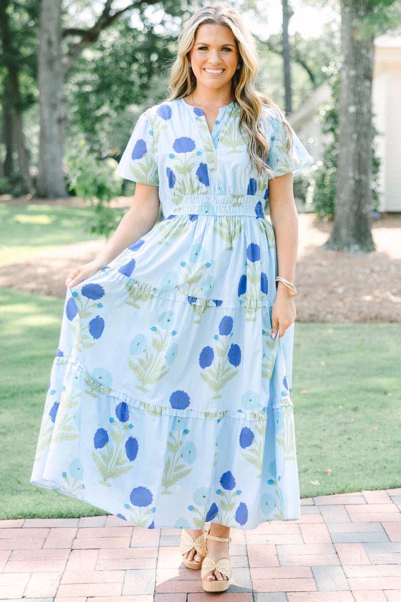 blue floral women's dress HAOSHU for Women Allover Floral Thigh Dress Womens Dresses (Color : Blue, Size : M) : Clothing, Shoes & Jewelry the brand has stood as a wearable interpretation of attainable style for all occasions Simple Intentions Dress, Blue Floral