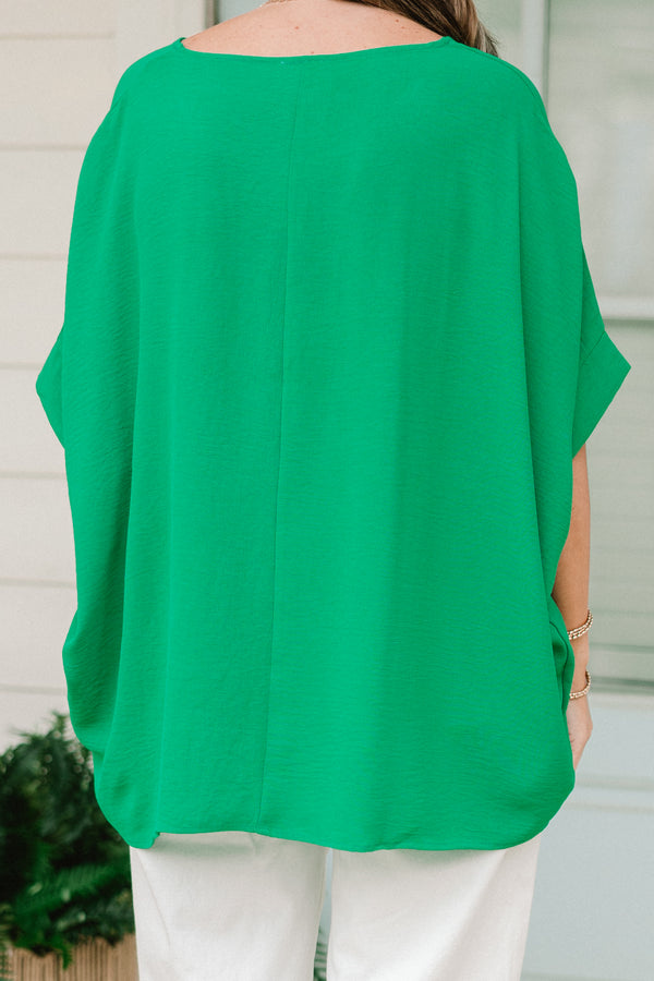 Chic Soul plus size clothing, short-sleeve emerald green top with a high-low hemline and a scoop-neckline 