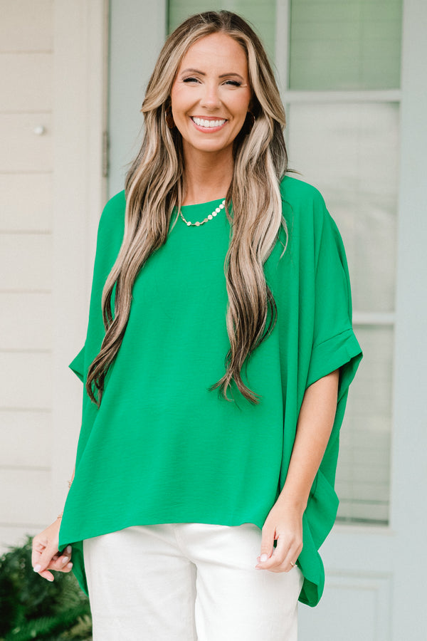 Chic Soul plus size clothing, short-sleeve emerald green top with a high-low hemline and a scoop-neckline 