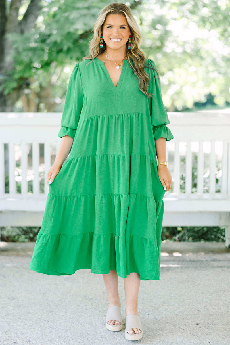 green layered dress Simply The One Dress, – Chic Soul Hidden back zipper/clasp Sora Celestial Green Tiered Ruffles