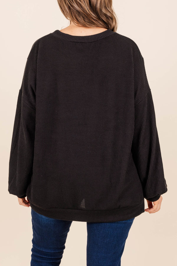 Chic Soul plus size clothing, waffle knit textured long sleeve top with large front pocket detailing regular neckline