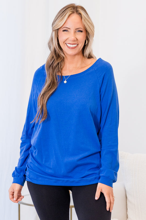 Slouchy Dolman Tunic Long Sleeve, Cobalt