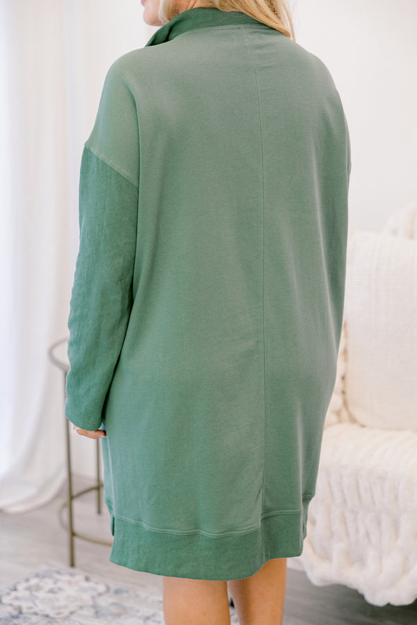 Chic Soul plus size clothing, green long sleeve 1/4 zip sweatshirt dress