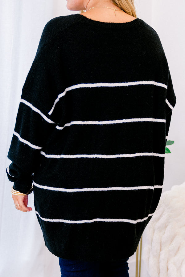 top, sweater, long sleeve, striped, cozy, black, cream