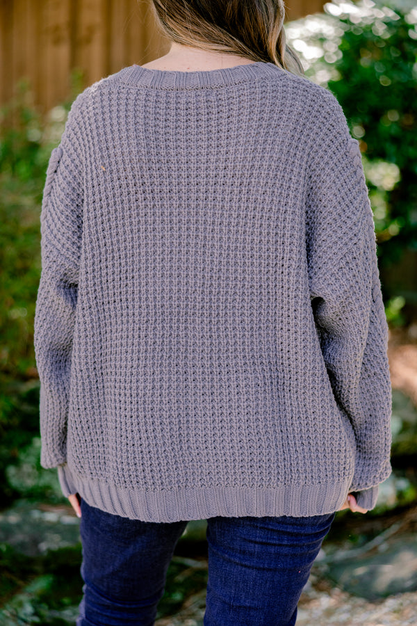 Chic Soul plus size clothing, charcoal gray button up long sleeve knit cardigan