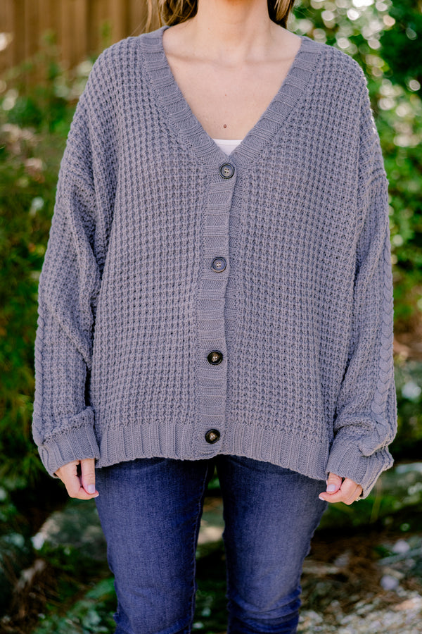 Chic Soul plus size clothing, charcoal gray button up long sleeve knit cardigan