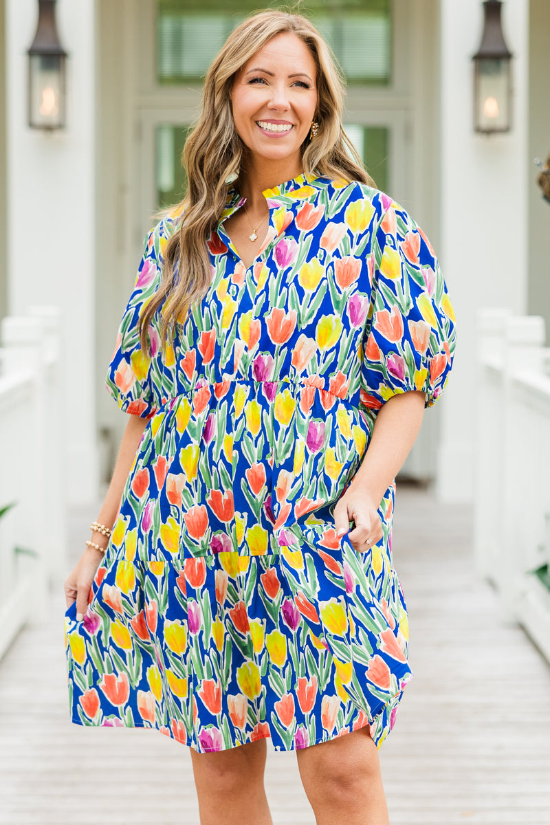 Women's Smiles On Repeat Dress, Blue | Size: 2X by Chic Soul Women's Smiles On Repeat Dress, Blue | Size: 2X by Chic Soul