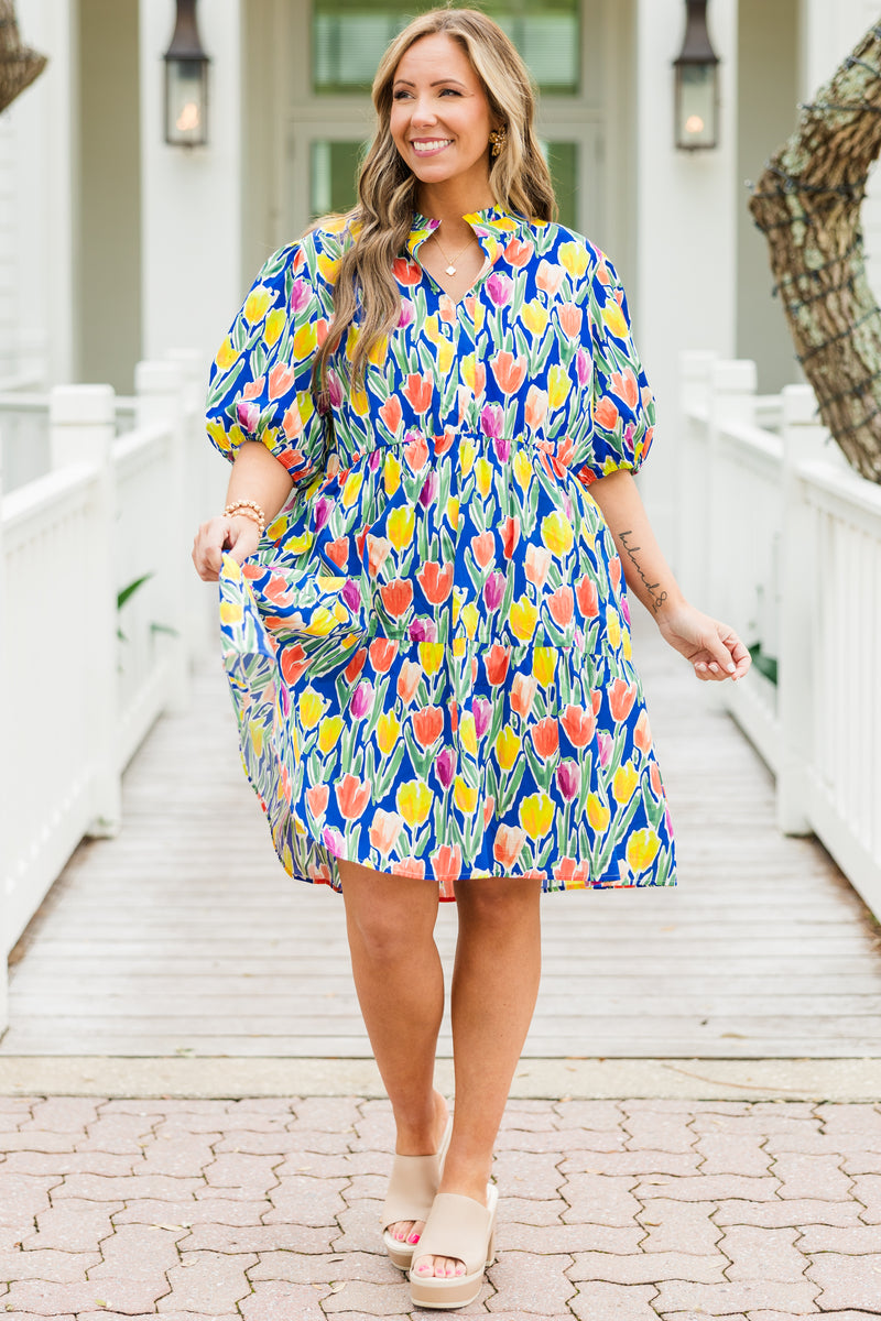 Women's Smiles On Repeat Dress, Blue | Size: 1X By Chic Soul Women's Smiles On Repeat Dress, Blue | Size: 1X By Chic Soul