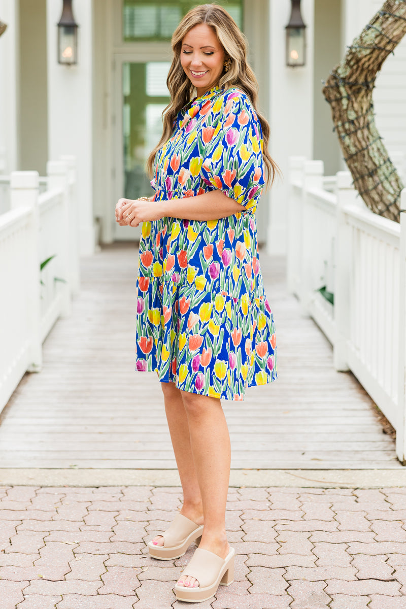 Women's Smiles On Repeat Dress, Blue | Size: 1x by Chic Soul Women's Smiles On Repeat Dress, Blue | Size: 1x by Chic Soul