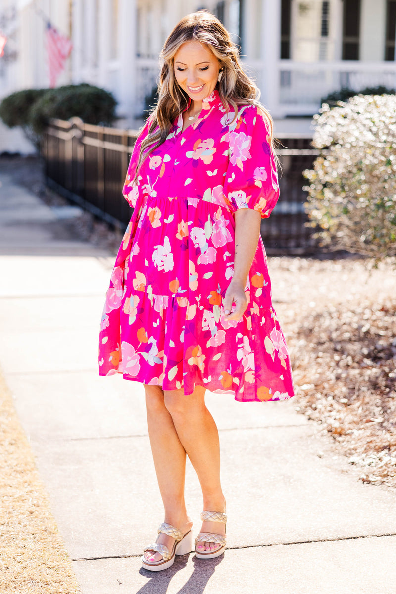 short sleeve spring dress Smiles On Repeat Dress, Fuchsia – Chic Soul