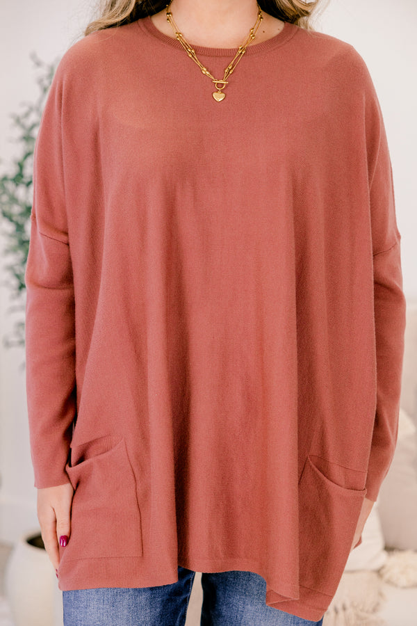 Chic Soul plus size clothing, dusty rose long sleeve tunic with two front pockets at the bottom