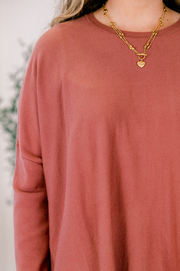 Chic Soul plus size clothing, dusty rose long sleeve tunic with two front pockets at the bottom