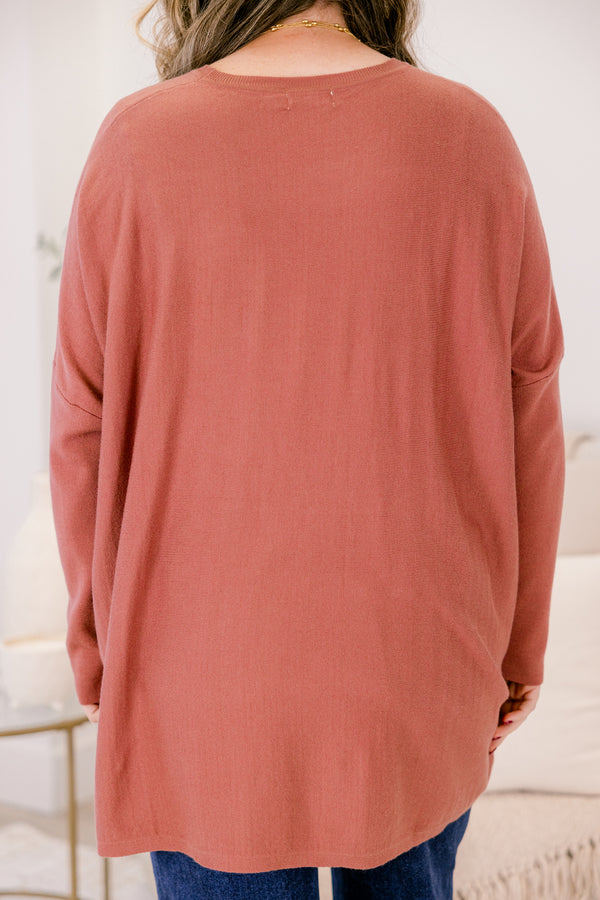 Chic Soul plus size clothing, dusty rose long sleeve tunic with two front pockets at the bottom