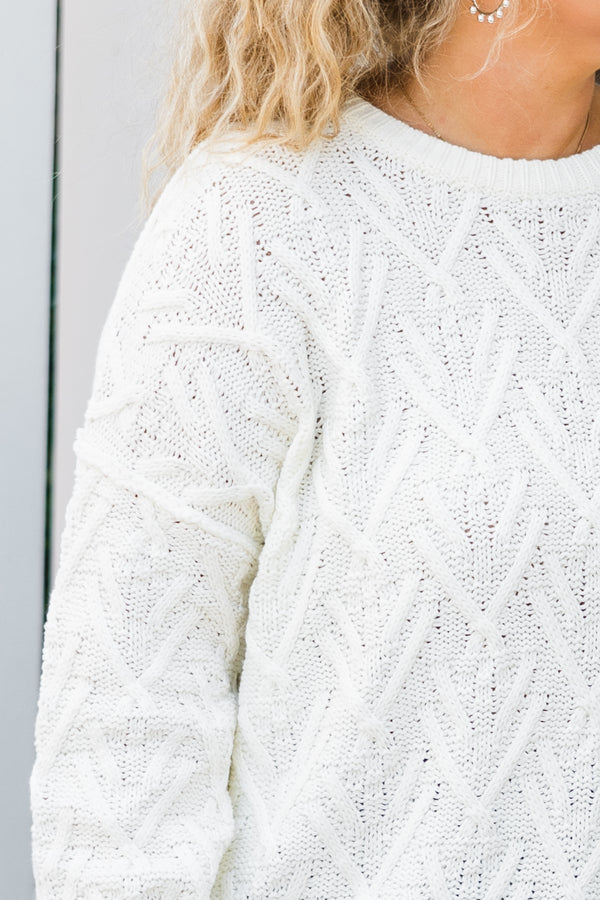 Chic Soul plus size clothing, long-sleeve beige white knit sweater with scoop-neckline 