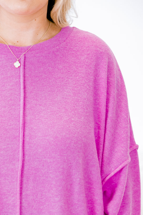 Chic Soul Plus size clothing, bright mauve long sleeve sweater 