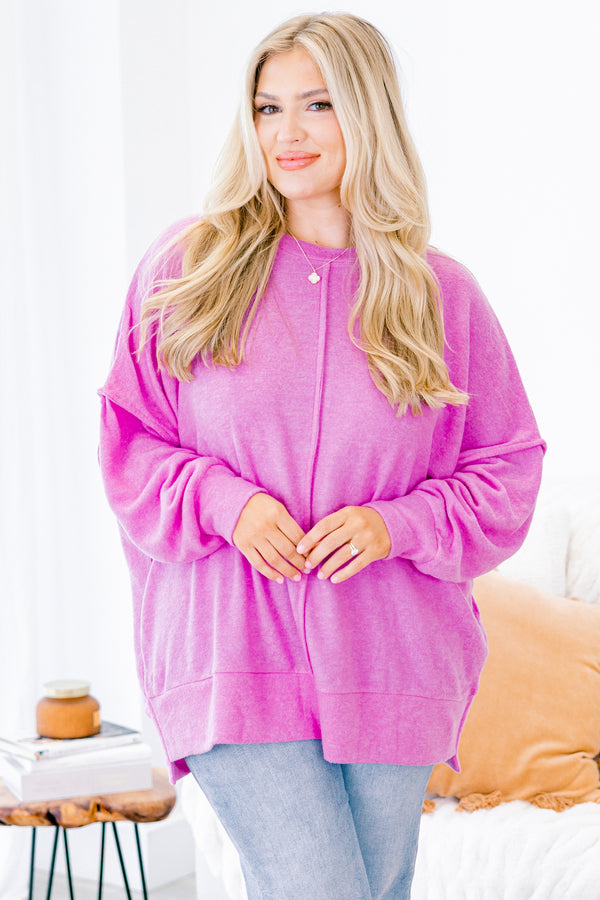 Chic Soul Plus size clothing, bright mauve long sleeve sweater 