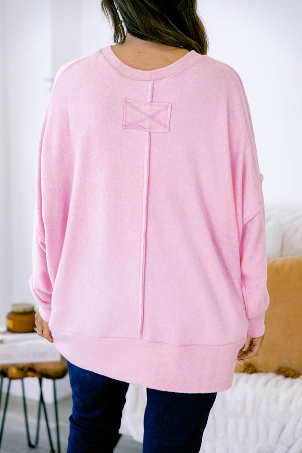 Chic Soul Plus size clothing, pink long sleeve sweater 