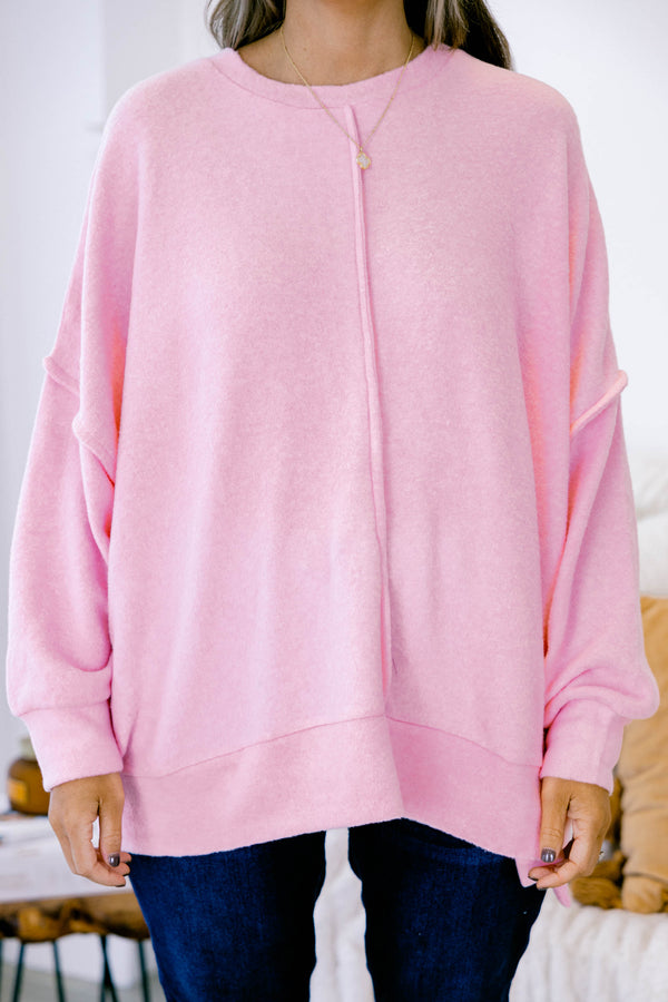 Chic Soul Plus size clothing, pink long sleeve sweater 