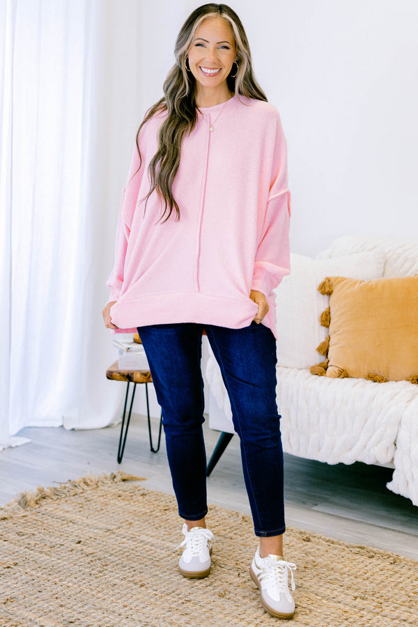 Chic Soul Plus size clothing, pink long sleeve sweater 