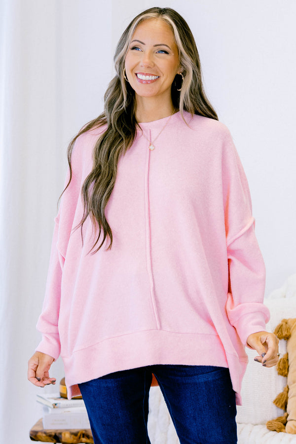 Chic Soul Plus size clothing, pink long sleeve sweater 