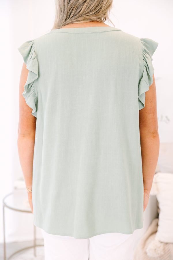 Chic Soul plus size clothing, Light green top with a v-neckline and flutter sleeves